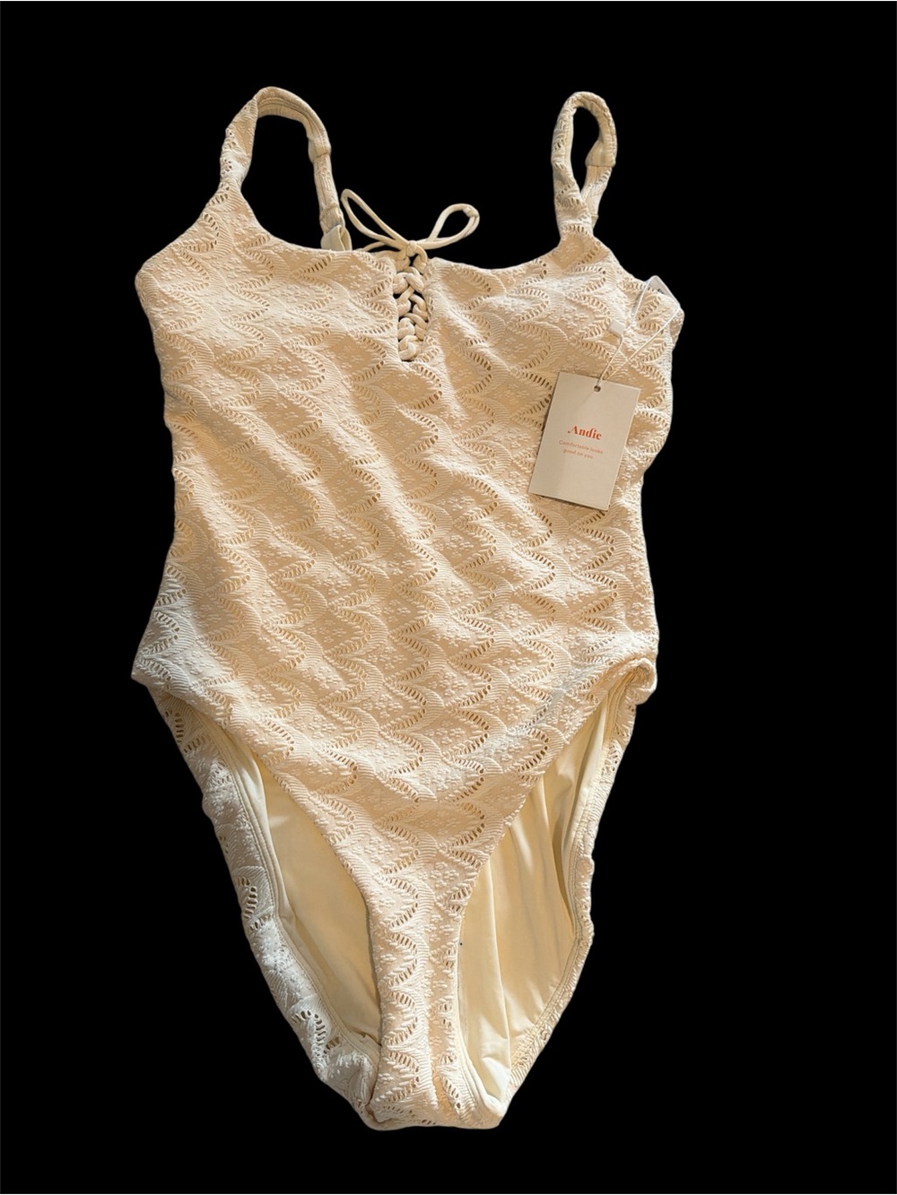 NWT Andie Cream Lace-Up One-Piece Swimsuit xs